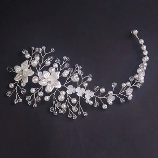 ที่คาดผมประดับคริสตัลรูปดอกไม้สีขาว