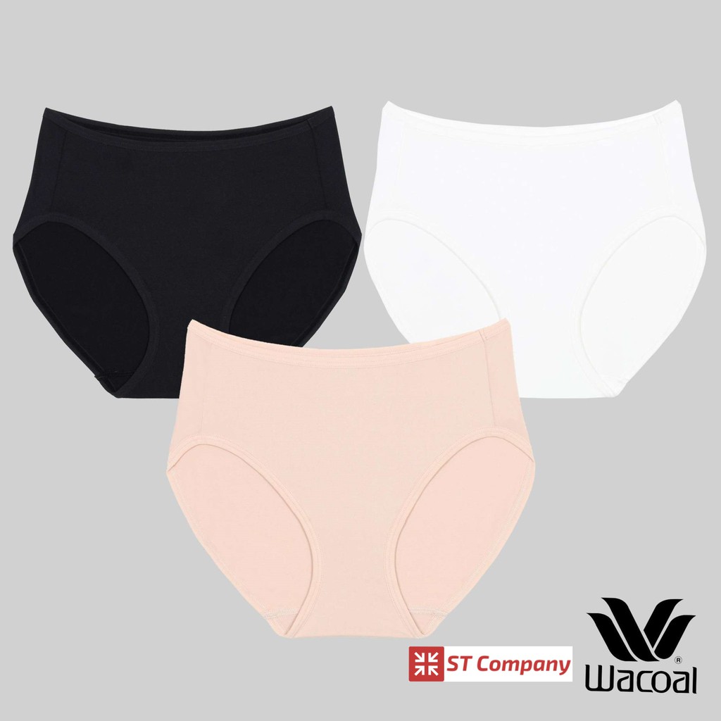 Wacoal Half Panty กางเกงใน แบบครึ่งตัว 3 ตัว สีดำ-เบจ-ครีม รุ่น WU3287 ทรงบิกินี่ ขอบเรียบ Bikini วา