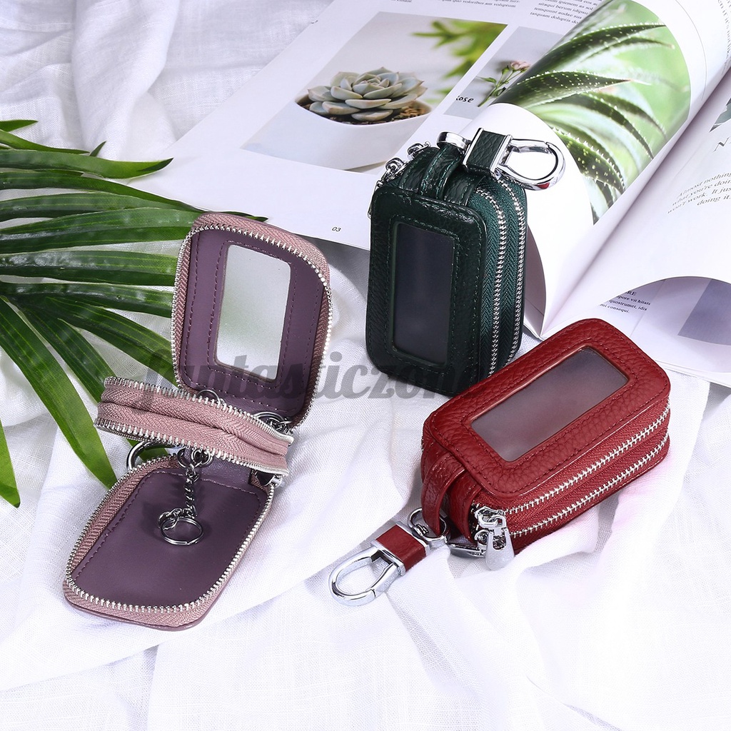Fantasticzone Double Layers Car Keys Bag Home Keys Holder PU Leather