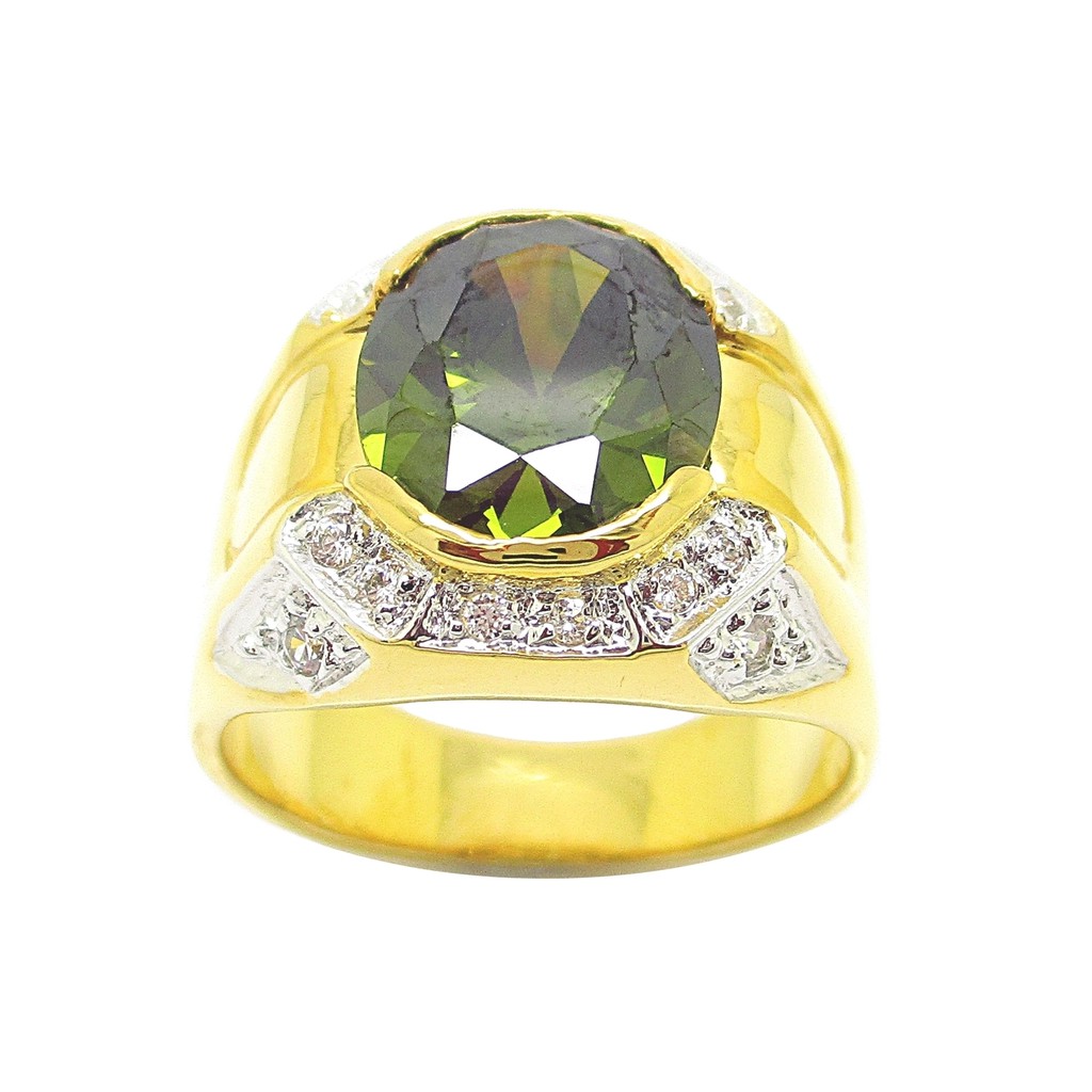 แหวนผู้ชาย เพอริดอทแท้ พลอยสีเขียว ราคาถูก ชุบทอง 24k