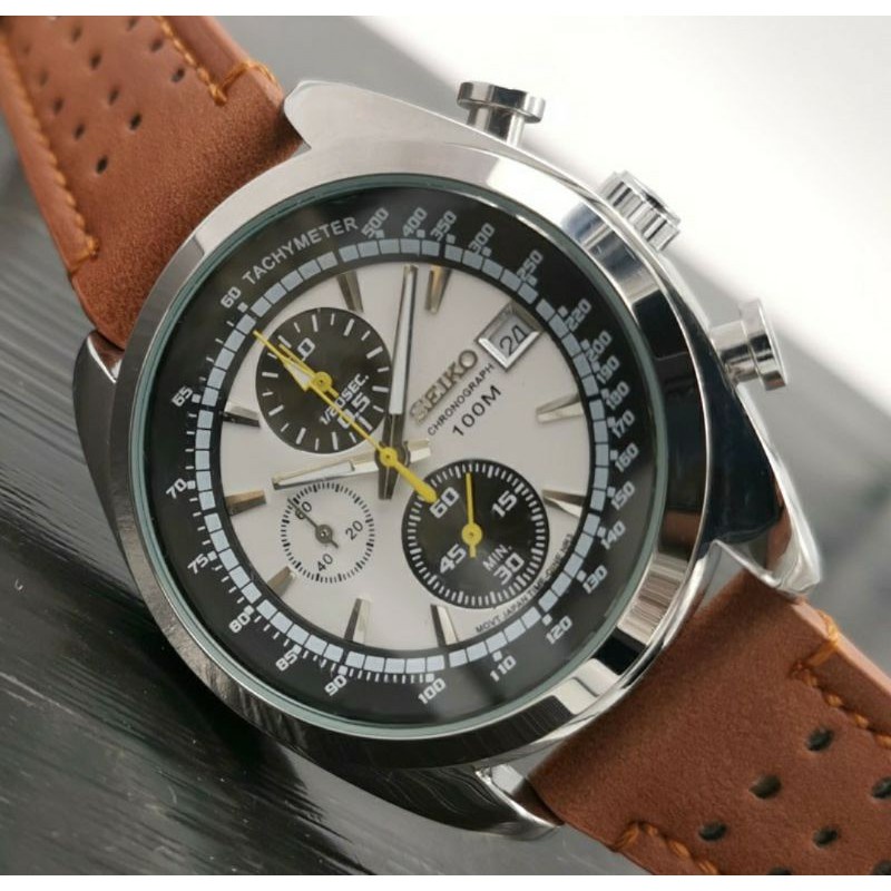 Seiko 1950 Waterproof Calendar Casual Quartz Six-Hand Multifunction World Chronograph Leather Strap Holiday Gift Watch