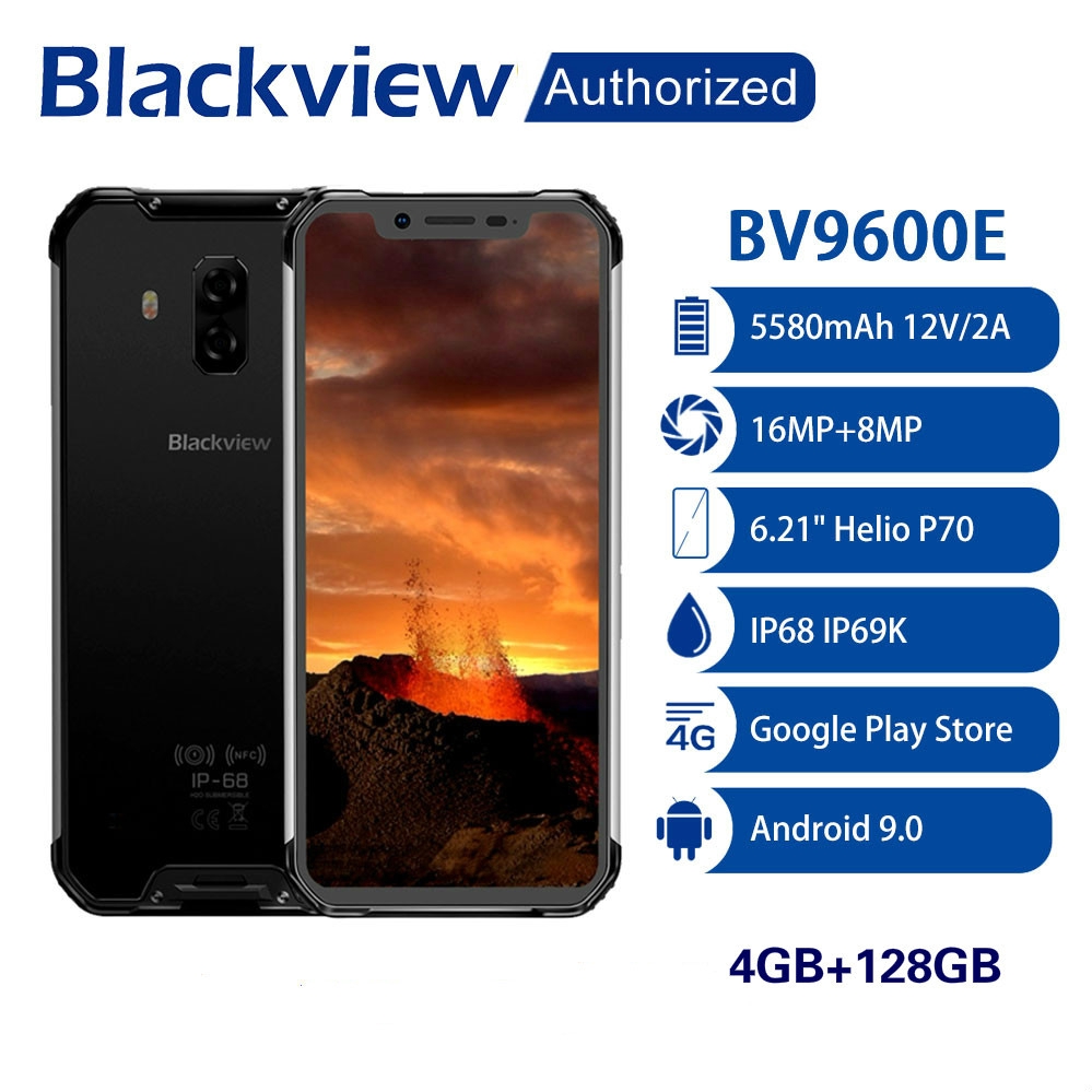 5580mAh Blackview BV9600E 4 กรัมขรุขระกันน้ำโทรศัพท์มือถือทั่วโลก Helio P70 6.21 "Android 9.0 4 กิกะไบต์ RAM 128GB ROM