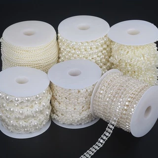 2-10เมตร ABS เลียนแบบลูกปัดมุกโซ่ Trim Garland ดอกไม้ DIY งานแต่งงานตกแต่งเจ้าสาวหมวกหัตถกรรมอุปกรณ์เย็บผ้า
