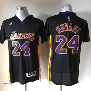 ใหม่ เสื้อยืดแขนสั้น ปักลาย Los Angeles Lakers 24 Kobe Bryant bordado traje de baloncesto Uniformes Manga corta r30 สีดํา สําหรับผู้ชาย