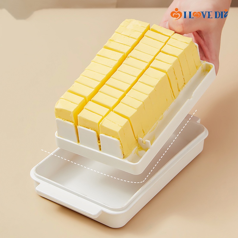 กล่องเก็บเนย แบบแบ่งช่อง ใช้ซ้ําได้ / เคสหั่นใส รักษาความสด กันฝุ่น / อุปกรณ์จัดระเบียบอาหารในครัว