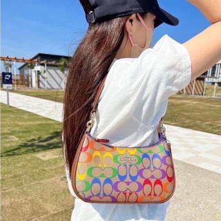 (พร้อมส่ง)*New*Coach Teri Shoulder Bag In Rainbow Signature Canvas IM/Khaki Multi