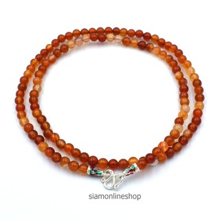 STONE NECKLACE สร้อยคอหินแท้ หินคาร์เนเลี่ยน carnelian ขนาด 5 มม. ตะขอเงินลงยา by siamonlineshop