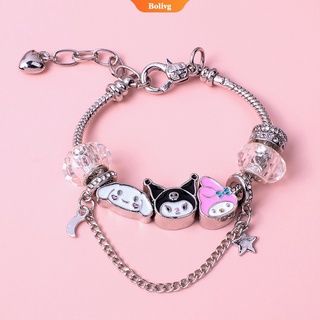 สร้อยข้อมือกําไลข้อมือเงินลายการ์ตูน My Melody Kuromi Cinnamoroll Diy สําหรับผู้หญิง