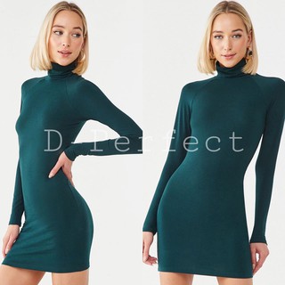 F21 Turtleneck Mini Dress  เดรสสั้นคอเต่า แขนยาว ทรงรัดรูป เนื้อผ้าโพลี่เอสเตอร์ ผ้ายืดหยุ่น เนื้อผ้าไม่หนามาก