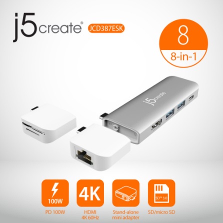 J5Create ULTRADRIVE Kit USB-C Dual-Display Modular Dock USB TYPE-C JCD387ESK