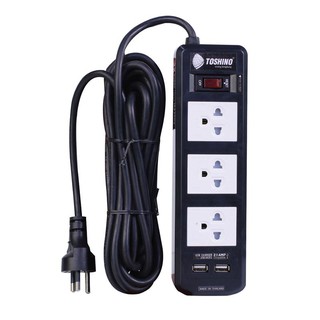 รางปลั๊ก(มอก.)3ช่อง+2USB 3ม. ดำ โตชิโน BVC315USB-3MPower Strip (TIS) 3 outlets + 2USB 3 m. Black ToshiNo BVC315USB-3M