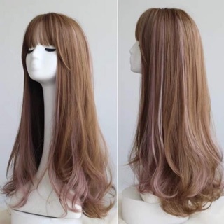วิกผม สีบร์อนทอง ไฮไลชมพู สินค้างานพรีเมี่ยม ไม่เงาไม่ปลอม 100%(มีเก็บปลายทาง)