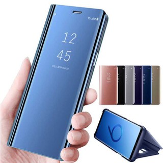 เคส สำหรับ Samsung Galaxy A9 2018 A8 2018  J6 2018 J4 Plus  รุ่น Clear View Mirror Leather Flip Stand Cover