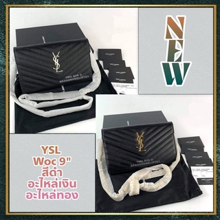 [สอบถามก่อนกดซื้อ]​ แท้​ 💯 New YSL woc 9” Black Silver/Gold Hardware หนังเเท้ อุปกรณ์ การ์ด ถุงผ้า กล่อง