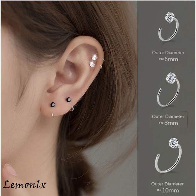 100% S999 ต่างหูเงิน1 คู่ CZ Hook เพชรขนาดเล็กZirconต่างหูทุกวัน Hoopไม่มีBackingทุกวันผู้หญิงผู้ชาย