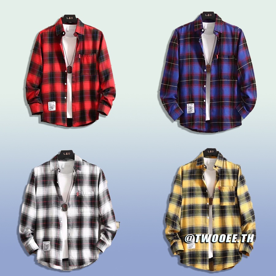 เสื้อเชิ้ตแขนยาว ลายสก๊อต แฟชั่นฤดูร้อน สไตล์เกาหลี สําหรับผู้ชาย