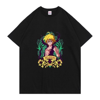 เสื้อยืดผู้ เสื้อยืดแขนสั้นลําลอง ผ้าฝ้าย 100% พิมพ์ลายอนิเมะ Seven Deadly Sins Meliodas ทรงหลวม สไตล์ฮาราจูกุ แฟชั่น สํ