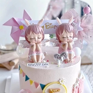ฟิกเกอร์เรซิ่น รูปนางฟ้า สีชมพู สําหรับตกแต่งเค้กวันเกิด