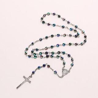 CS1987 สายประคำ แบบ คริสตัล  สร้อยสายประคำ Bead Rosary crystal Cross Pendant Necklace สร้อยคอ ลูกปัด สร้อยประคำ คาทอลิก