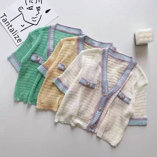 Sandy knit crop top เสื้อไหมพรมครอปท็อป ทอลายห่างเซ็กซี่เบาๆ มี3สี