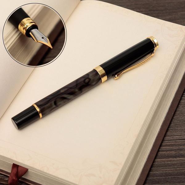 jinhao 500 marbled ปากกาหมึกซึมสีดําและสีทองของขวัญ