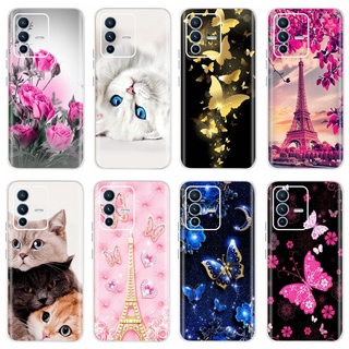 เคสโทรศัพท์มือถือ ซิลิโคนนิ่ม TPU ลายผีเสื้อ แมว ดอกไม้น่ารัก สําหรับ Vivo V23 5G V2130 2022 V 23 V23 Pro V2132