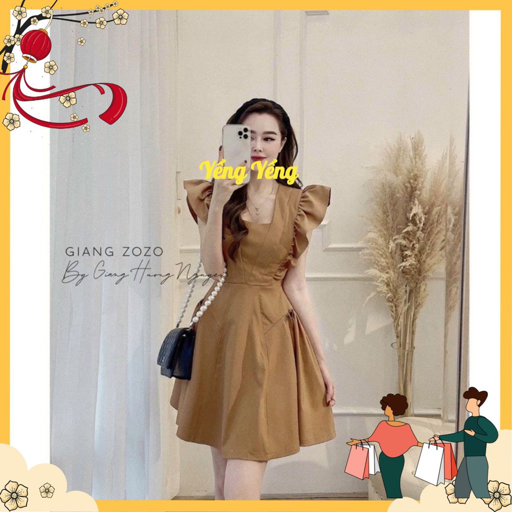 VNU324 - ชุดสีน้ําตาลคอสแควร์และปีกนางฟ้าแขนเสื้อ
