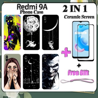 2 IN 1 Redmi 9A เคสโทรศัพท์ พร้อมกระจกนิรภัย เซรามิค ป้องกันหน้าจอ โค้ง ฟิล์มนิรภัย ด้านนอก อวกาศ