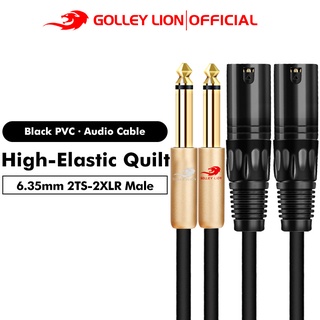 Golley Lion สายเคเบิ้ลเสียง 1/4 นิ้ว Dual 6.35มม. Mono Ts To 2 Xlr Male สําหรับไมโครโฟนมิกเซอร์เครื่องขยายเสียงลําโพงสีดํา