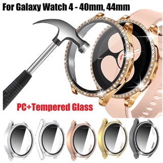 PC+Tempered Glass Case เคส Samsung Galaxy Watch 4 เคส 40mm 44mm Bling Diamond Galaxy Watch 4 Case Protector Cover PC Diamond Rhinestone Bumper Tempered Glass Screen Film Watch 4