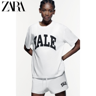 Zara ใหม่ เสื้อผ้าผู้หญิง สีเหลือง™ เสื้อยืด พิมพ์ลายมหาวิทยาลัย 0264365 250