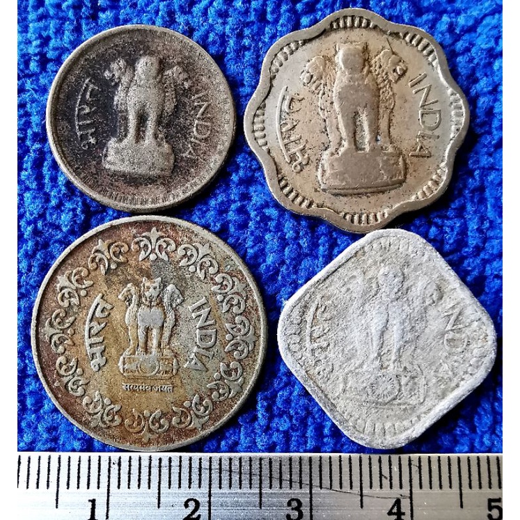 เหรียญ​ต่างประเทศ​ อินเดีย India, ชุดเก่า 4 เหรียญ, ใช้แล้ว, # 471