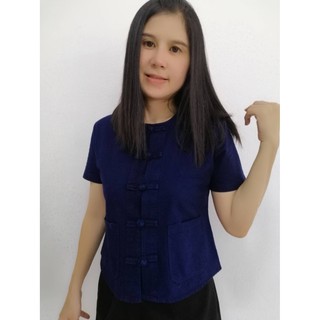 เสื้อหม้อห้อม เสื้อม่อฮ่อมคอกลมเข้ารูปผู้หญิงฟอกอย่างดี