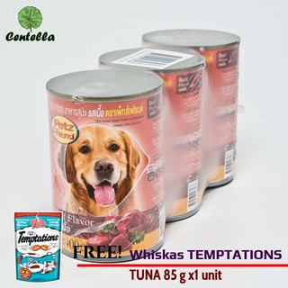 Petz Friend Beef Flavored Dog Food 400g.*3cans Free Whiskas TEMPTATIONS TUNA 85 g x1 unit