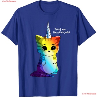 เสื้อยืดคอกลมCool followers ผู้ชายและผู้หญิง Caticorn T Shirt Unicorn Cat Kittycorn Girls Women Rainbow discountS-5XL