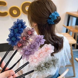 เชือกมัดผมโบว์ลูกไม้สุดหรู เครื่องมือมวยและบิดผมสําหรับผู้หญิง บันผูกผมทวิสเตอร์