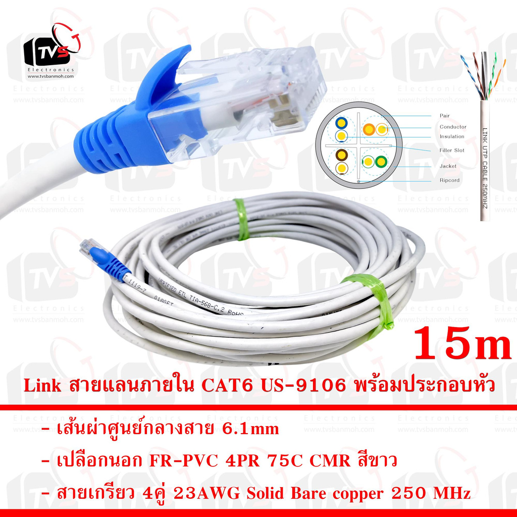 ลดราคา Link สายแลน ภายใน CAT6 US-9106 สายเกรียว 4คู่ 23AWG มีแกนกันสายยุบ เปลือกนอก FR-PVC 75C สีขาว 15m พร้อมประกอบหัว #ค้นหาเพิ่มเติม ชุด หัวแร้ง ด้ามปากกา HAKKO เสาอากาศดิจิตอล Outdoor ครบชุดเครื่องมือช่าง หัวแร้งบัดกรี