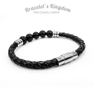 สร้อยข้อมือหินนำโชค Black Onyx X Leather