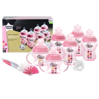 Clearance Sale! Tommee Tippee ทอมมี่ ทิปปี้ ชุดของขวัญแรกเกิด Closer to Nature Decorated Bottle Starter Set Pink ของแท้