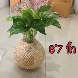 กระถางไม้ไผ่สาน กระถาง ไม้ไผ่สาน ประยุกต์ทำเป็นโคมไฟได้ ขนาด 6*7 นิ้ว