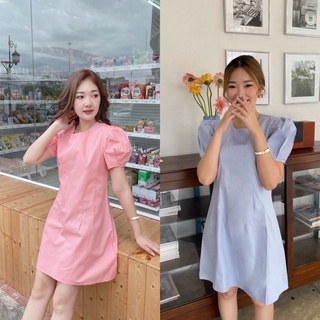 พร้อมส่ง 🍯🥜🍫  honey minimal dress C3249  มินิเดรสสั้น มินิเดรสสั้นแขนพอง มี 2 สี ฟ้า ชมพู S M