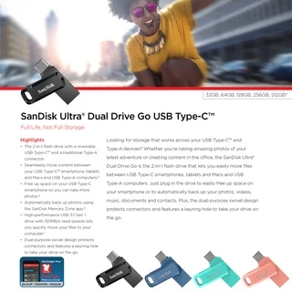 SANDISK ULTRA DUAL DRIVE GO USB TYPE C 32GB 64GB 128GB 256GB (SDDDC3) FlashDrive แฟลชไดรฟ์ Android