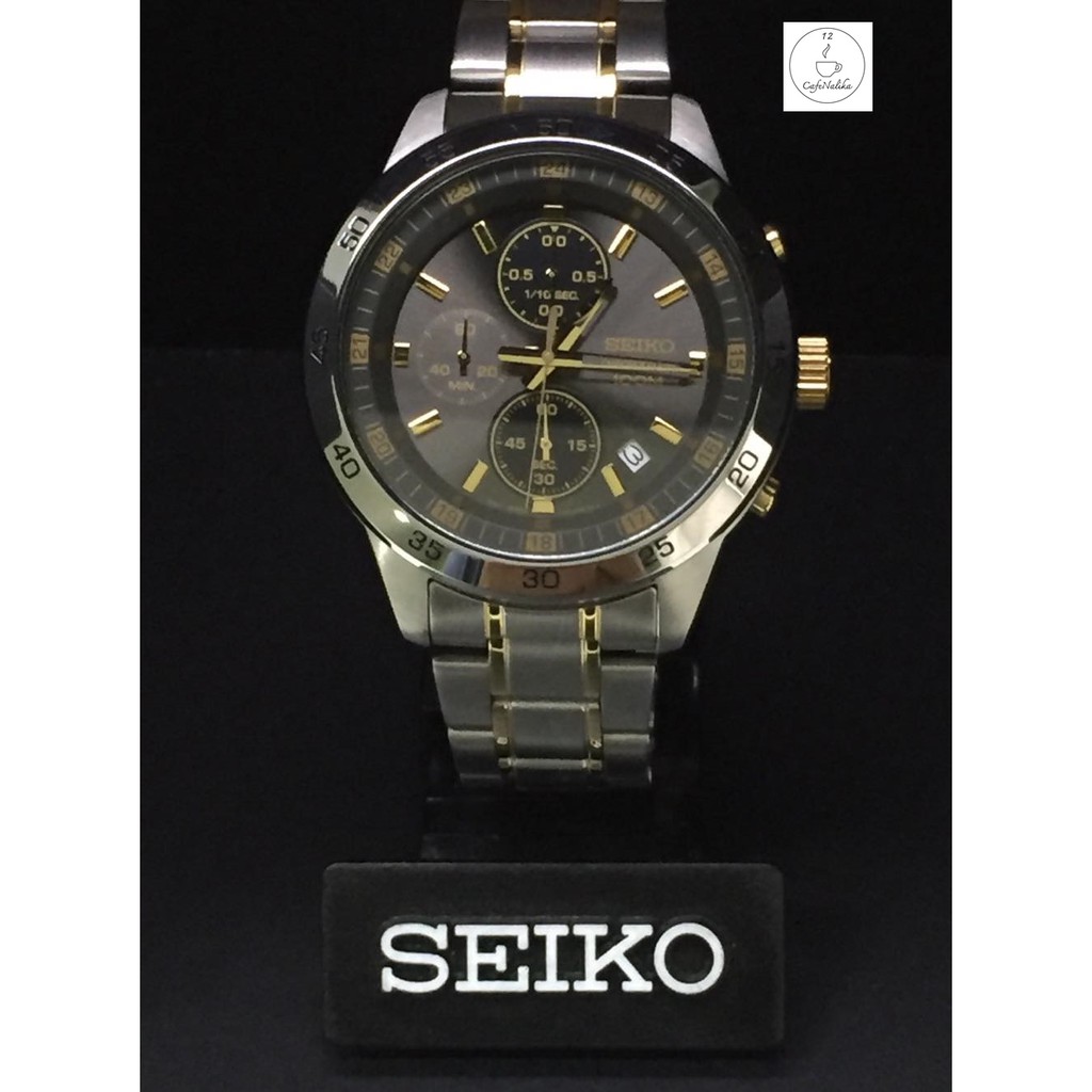 นาฬิกาไซโก้ ผู้ชาย  Seiko Chronograph รุ่น SKS645P1 หน้าปัทม์สีเทา สายสีเงินสลับทอง (2 กษัตรย์) ของเเท้ 100% CafeNalika