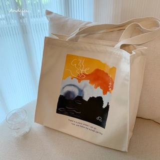 กระเป๋าผ้าใบ。 พิพิธภัณฑ์ Andcici ติดตาม Sunset Canvas Bag ไหล่ไหล่บิ๊กโทตกระเป๋าเด็กนักเรียนและเด็กนักเรียน