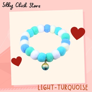 ปลอกคอ Light-turquoise พรีเมียม ปอม ปอม Collar [Rubber type]