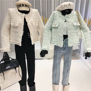 พร้อมส่ง 2สี เสื้อคลุมสไตล์ชาแนลผ้าทวิตสวยหรู เสื้อกันหนาว T028