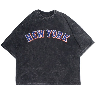 เสื้อยืดพิมพ์ลายแฟชั่นเสื้อยืดแขนสั้น พิมพ์ลาย NEW YORK WASHING VINTAGE ขนาดใหญ่