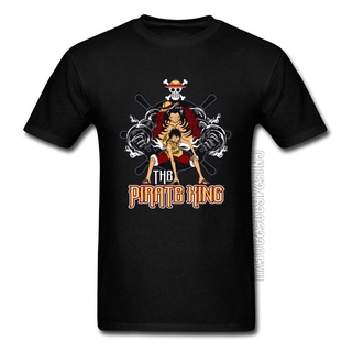 ผ้าฝ้ายคอกลมเสื้อยืด พิมพ์ลายการ์ตูน One Piece Monkey D Luffy Skull Pirate King สไตล์ญี่ปุ่น สําหรับผู้ชายfrom S-4XL