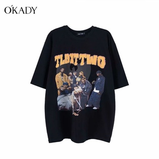 OKADY เสื้อยืดแขนสั้นสไตล์อเมริกันไฮสตรีทสำหรับผู้ชาย,เสื้อเชิ้ตตัวหลวมติดกระดุมไซส์ใหญ่พิเศษเสื้อผ้าสไตล์อเมริกันแบรนด์ Ins