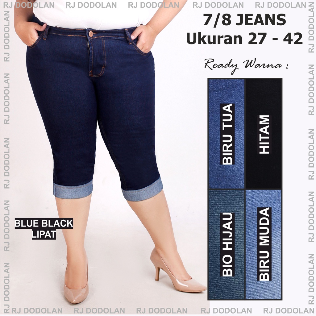 Hitam Jumbo Short Jeans Big Size Jeans 7/8 Premium Short Jeans Light Blue Jeans Black Jeans